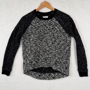 Lou & Grey Womens Small Black White Marled‎ Knit Raglan Sweater 357193